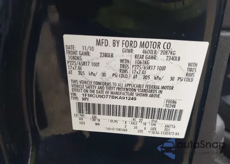 2011 Ford Escape Xlt from USA, damaged, VIN 1FMCU9D77BKA91249